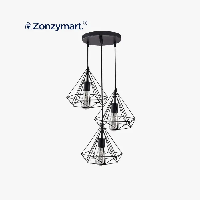 Diamond Shape Hanging Light with Braided Cord - View 3